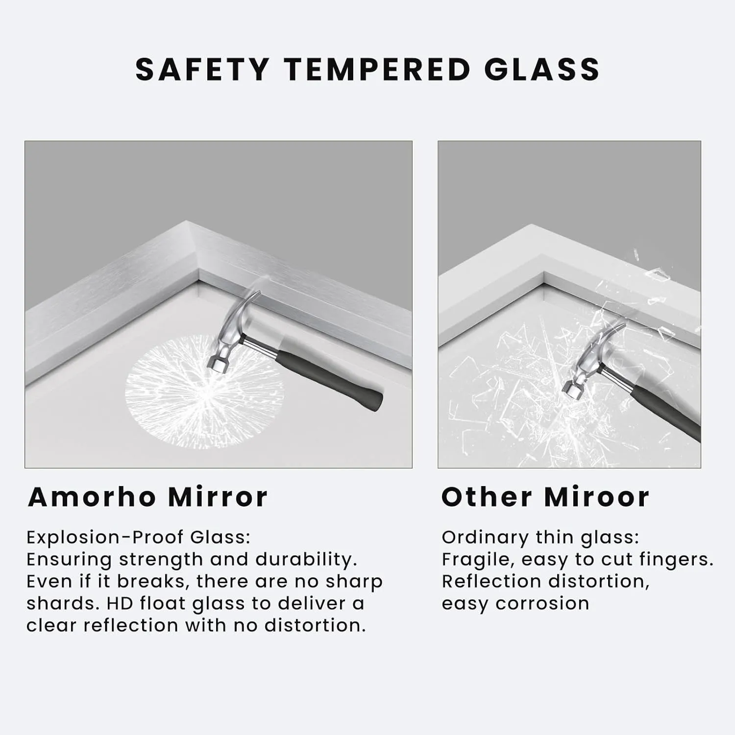 Amorho 50 X36 Inch Bathroom Mirror Silver, Thick Metal Framed Wall Mirrors for Over Sink, Brushed Nickel Mirror Perfect for Bedroom, Living Room, Entryway, Rectangle (Horizontal/Vertical).