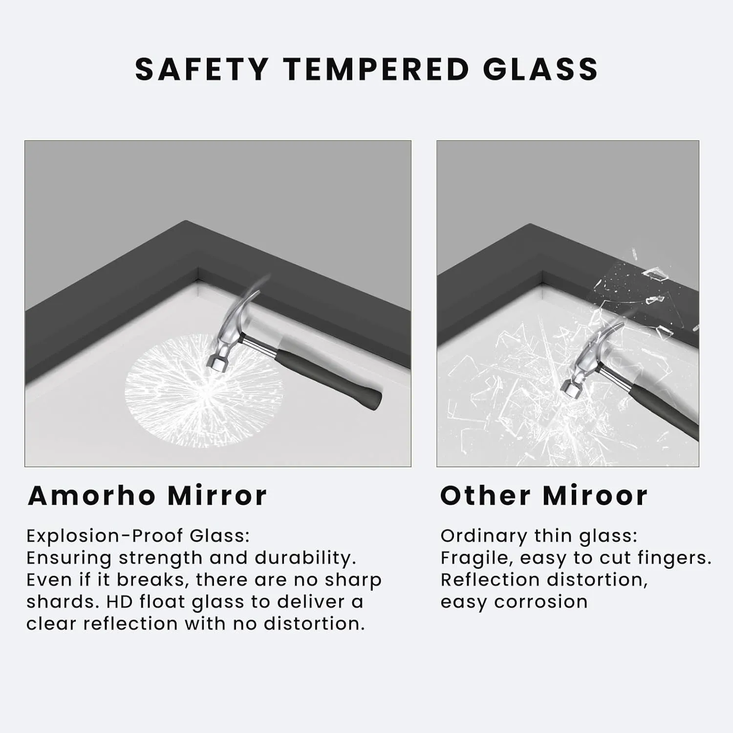 Amorho Black Bathroom Mirror, 50 X30 Inch Thick Metal Framed Wall Mirrors for Over 2 Sinks, Bedroom, Living Room, Entryway, Large Rectangle Wall-Mounted Mirrors.