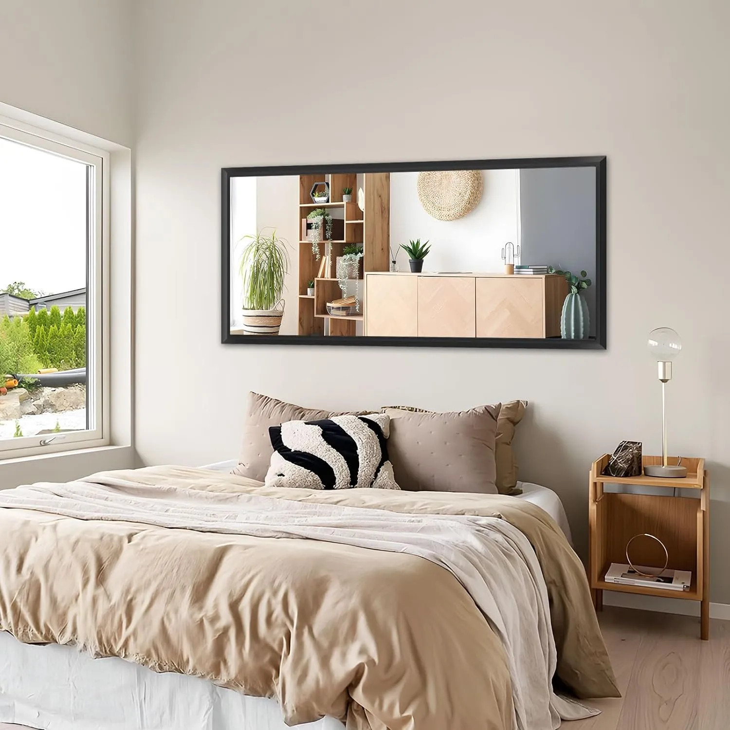 Amorho Black Bathroom Mirror, 50 X30 Inch Thick Metal Framed Wall Mirrors for Over 2 Sinks, Bedroom, Living Room, Entryway, Large Rectangle Wall-Mounted Mirrors.
