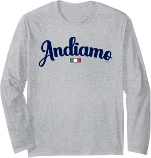 Andiamo Let's Go To Italy Italian Travel Navy Script & Flag Long Sleeve T-Shirt
