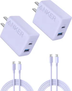 Anker iPhone 16 Charger, 2-Pack 20W Fast USB C Charger Block, for iPhone 16/16 Pro Max/15 Series/iPad Pro and More (2 Pack & 2 Cable) (Purple)