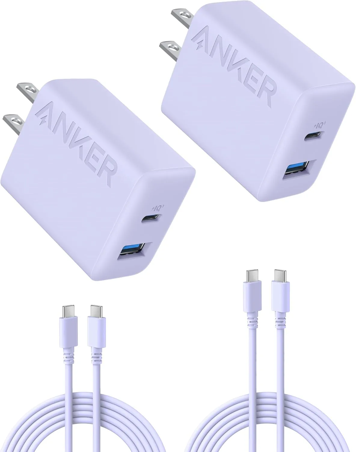 Anker iPhone 16 Charger, 2-Pack 20W Fast USB C Charger Block, for iPhone 16/16 Pro Max/15 Series/iPad Pro and More (2 Pack & 2 Cable) (Purple)