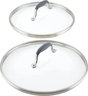 Anolon Advanced Home Glass Lids, Stainless Steel and Silicone Handles, 2 Piece, 10 Inch and 12 Inch Lid Set, Moonstone, Dark Gray