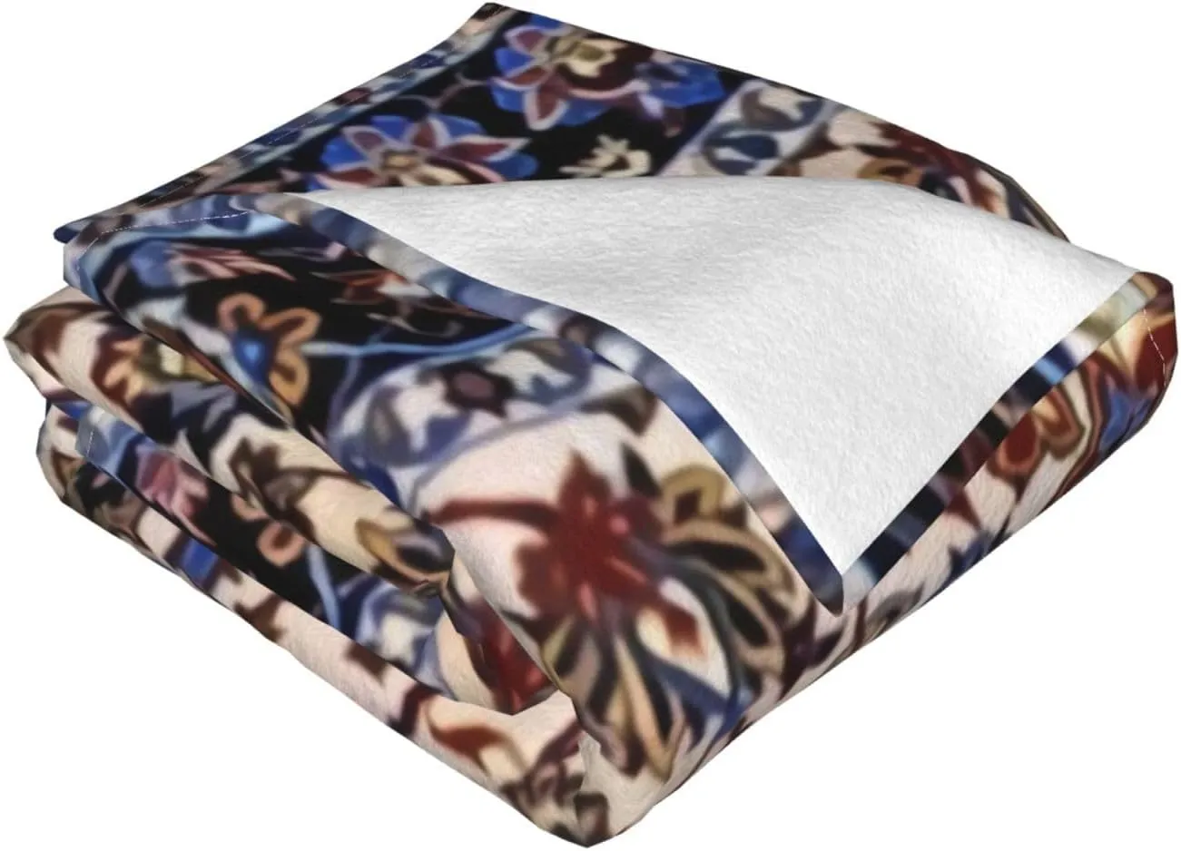 Antique Persian Pattern, Blue Oriental 50"X40" Flannel Blanket - 100% Soft Polyester, Lightweight and Warm, Suitable for Families, Camping, Travel