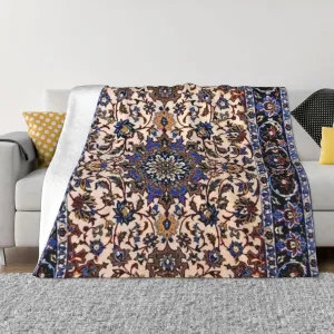 Antique Persian Pattern, Blue Oriental 50"X40" Flannel Blanket - 100% Soft Polyester, Lightweight and Warm, Suitable for Families, Camping, Travel