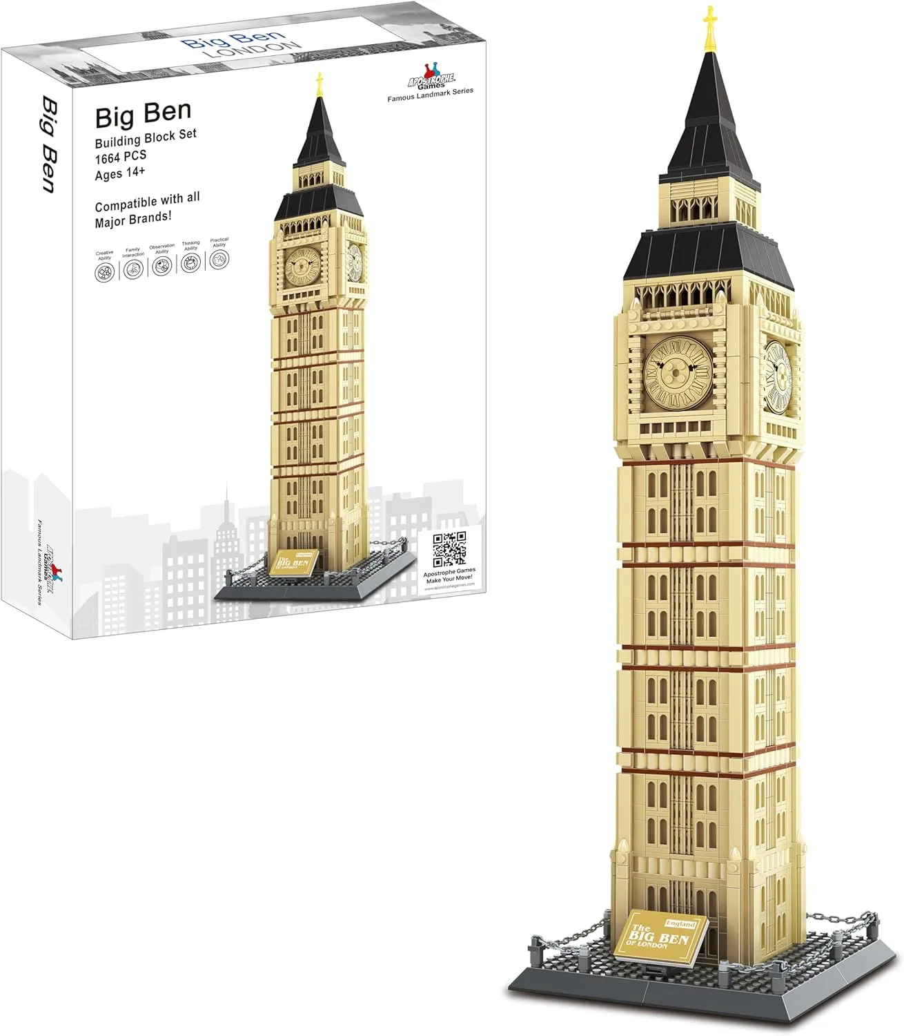 Apostrophe Games Big Ben Building Block Set (1,664 Pieces) London's Big Ben Clock Tower Famous Landmark Series - Architecture Model for Kids and Adults
