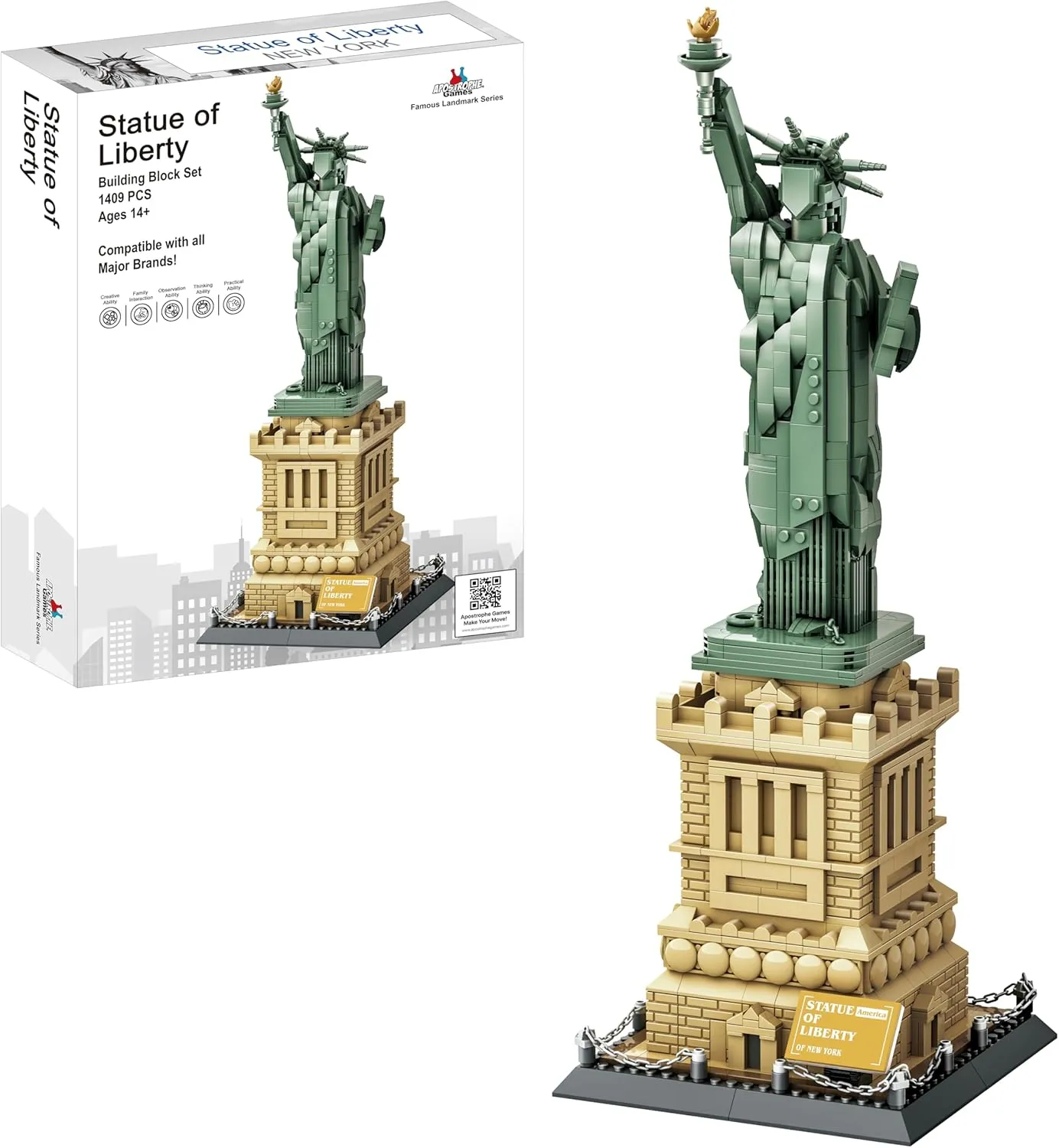 Apostrophe Games Statue of Liberty Building Block Set (1,409 Pieces) New York's Statue of Liberty Famous Landmark Series - Architecture Model for Kids and Adults