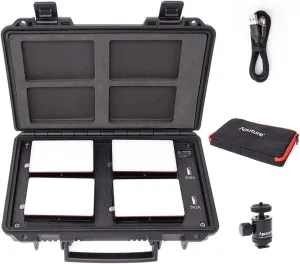Aputure MC 4-Light Travel Kit, 4 MC RGBWW LED On Camera Lights with Wireless Charge Case CRI/TLCI 96 , Temperature 3200K-6500K, HSI Mode,Support Magnetic Attraction
