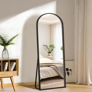 Arched Full Length Mirror with Stand, 56"x18" Full Body Mirror Standing Hanging or Leaning Wall, Arch Wall Mirror with Aluminum Alloy Thin Frame for Bedroom Living Room Black