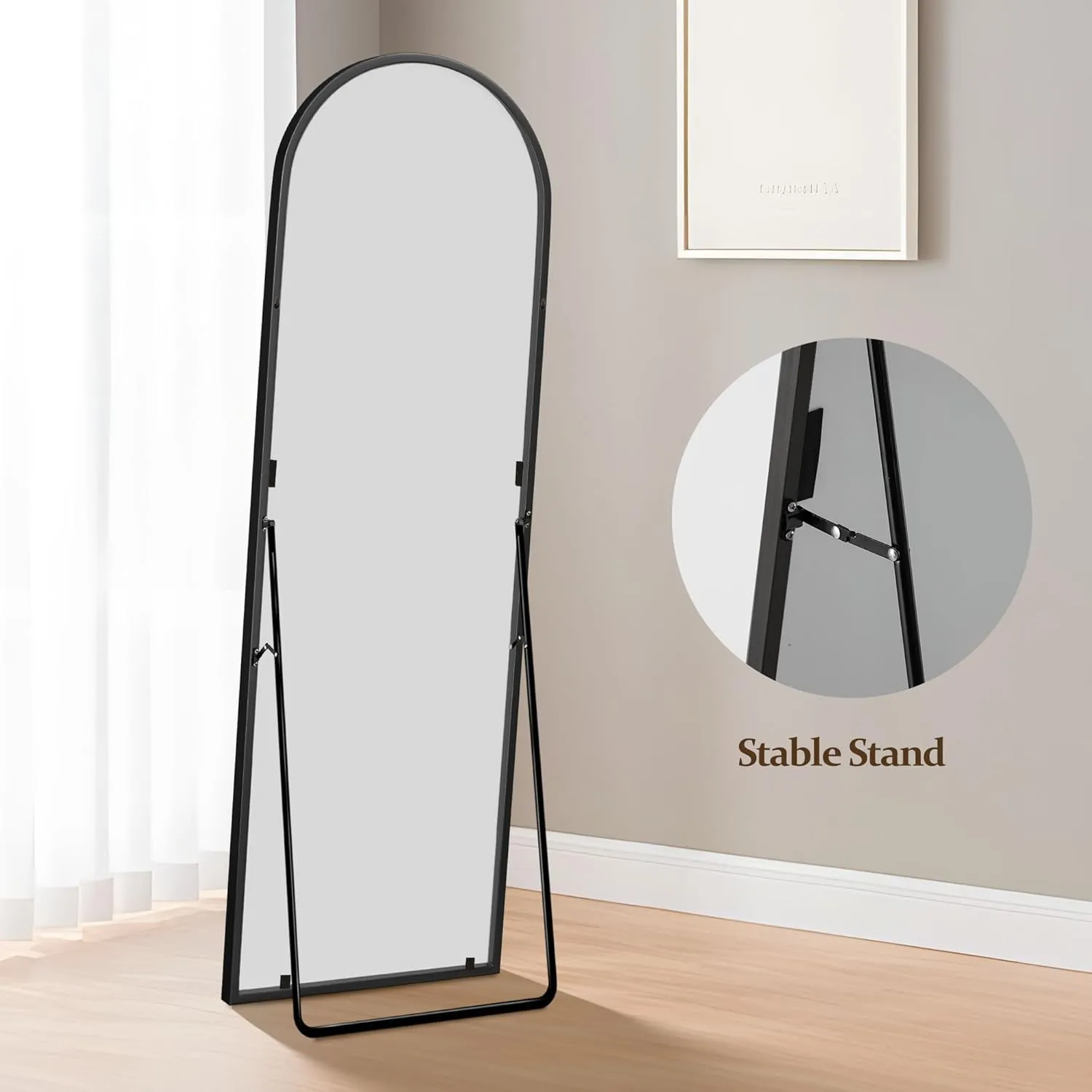 Arched Full Length Mirror with Stand, 56"x18" Full Body Mirror Standing Hanging or Leaning Wall, Arch Wall Mirror with Aluminum Alloy Thin Frame for Bedroom Living Room Black