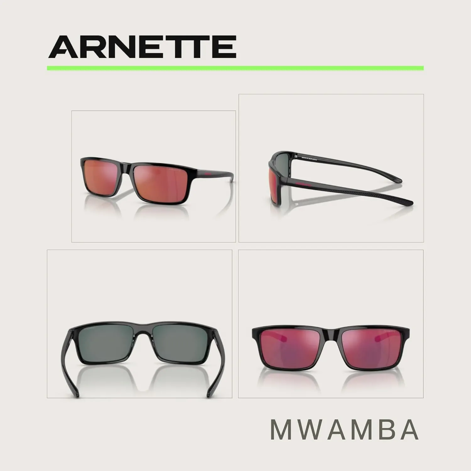 ARNETTE Mwamba AN4322 Rectangle Sunglasses for Men   BUNDLE WIth Designer iWear Complimentary Eyewear Kit