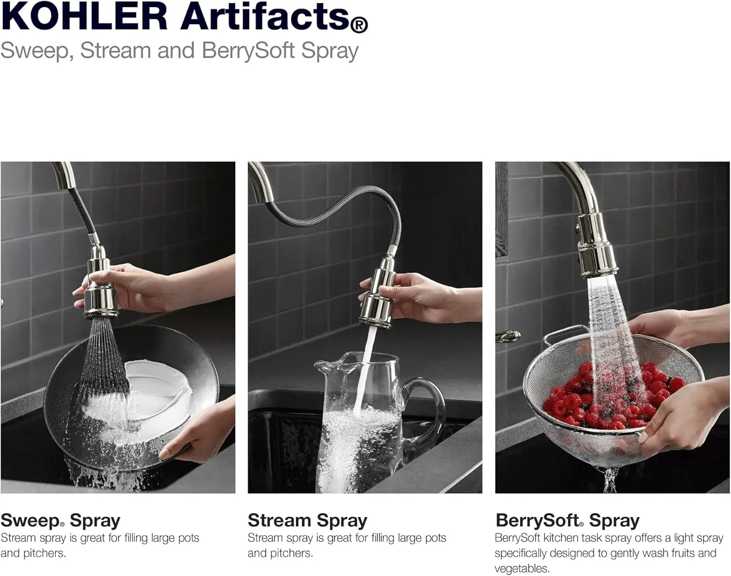 Artifacts Pull-Down Kitchen Sink Faucet With Three-Function Sprayhead