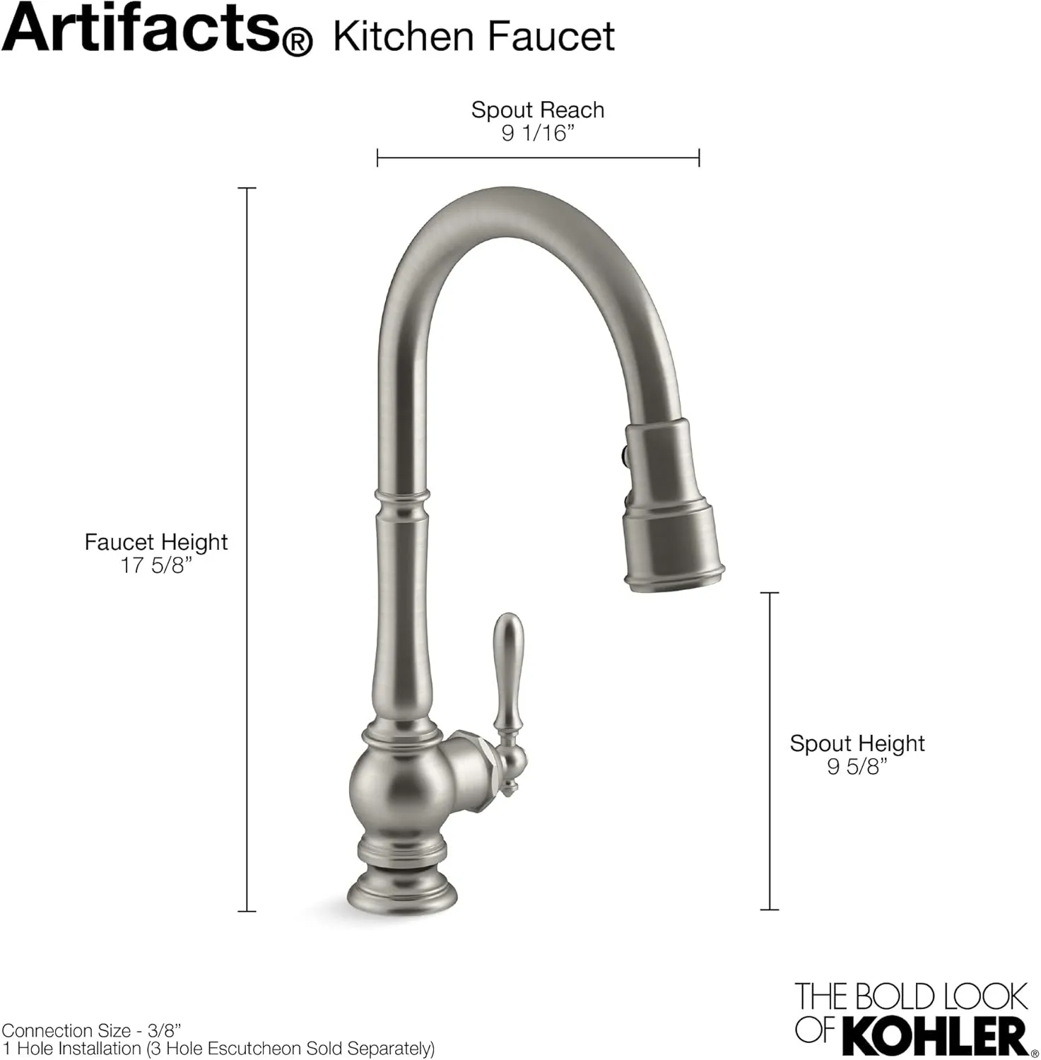 Artifacts Pull-Down Kitchen Sink Faucet With Three-Function Sprayhead