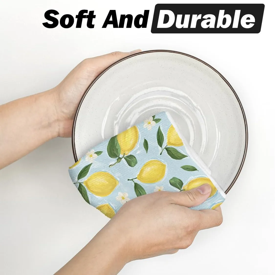 Artoid Mode Lemon Flower Summer Kitchen Towels Dish Towels, 18x26 Inch Seasonal Summer Decoration Hand Towels Set of 2