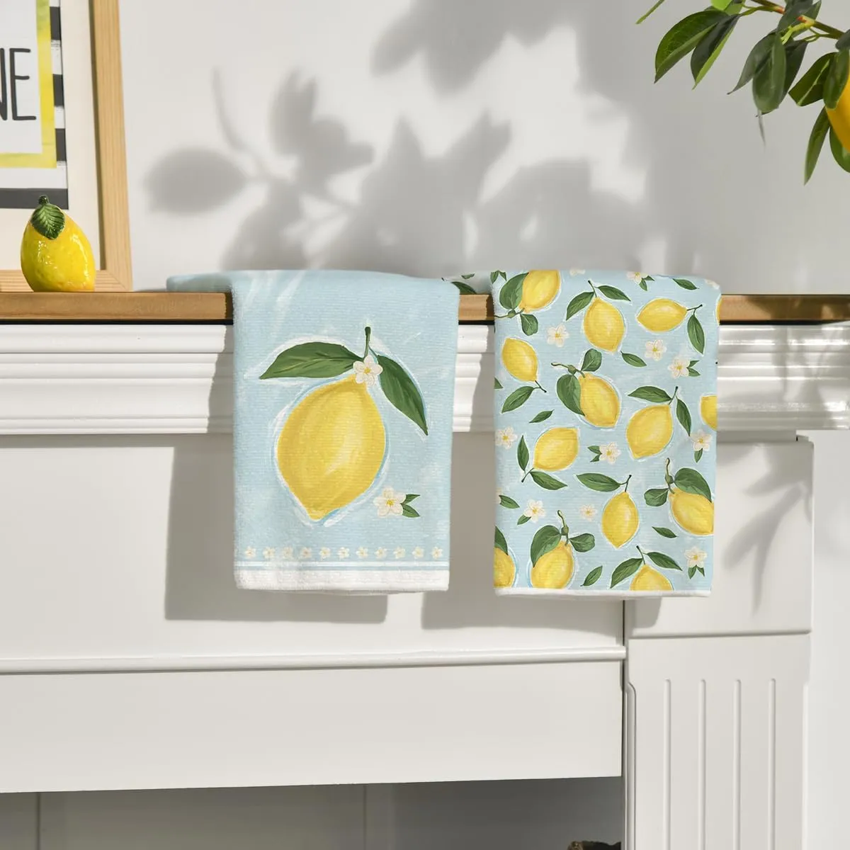 Artoid Mode Lemon Flower Summer Kitchen Towels Dish Towels, 18x26 Inch Seasonal Summer Decoration Hand Towels Set of 2