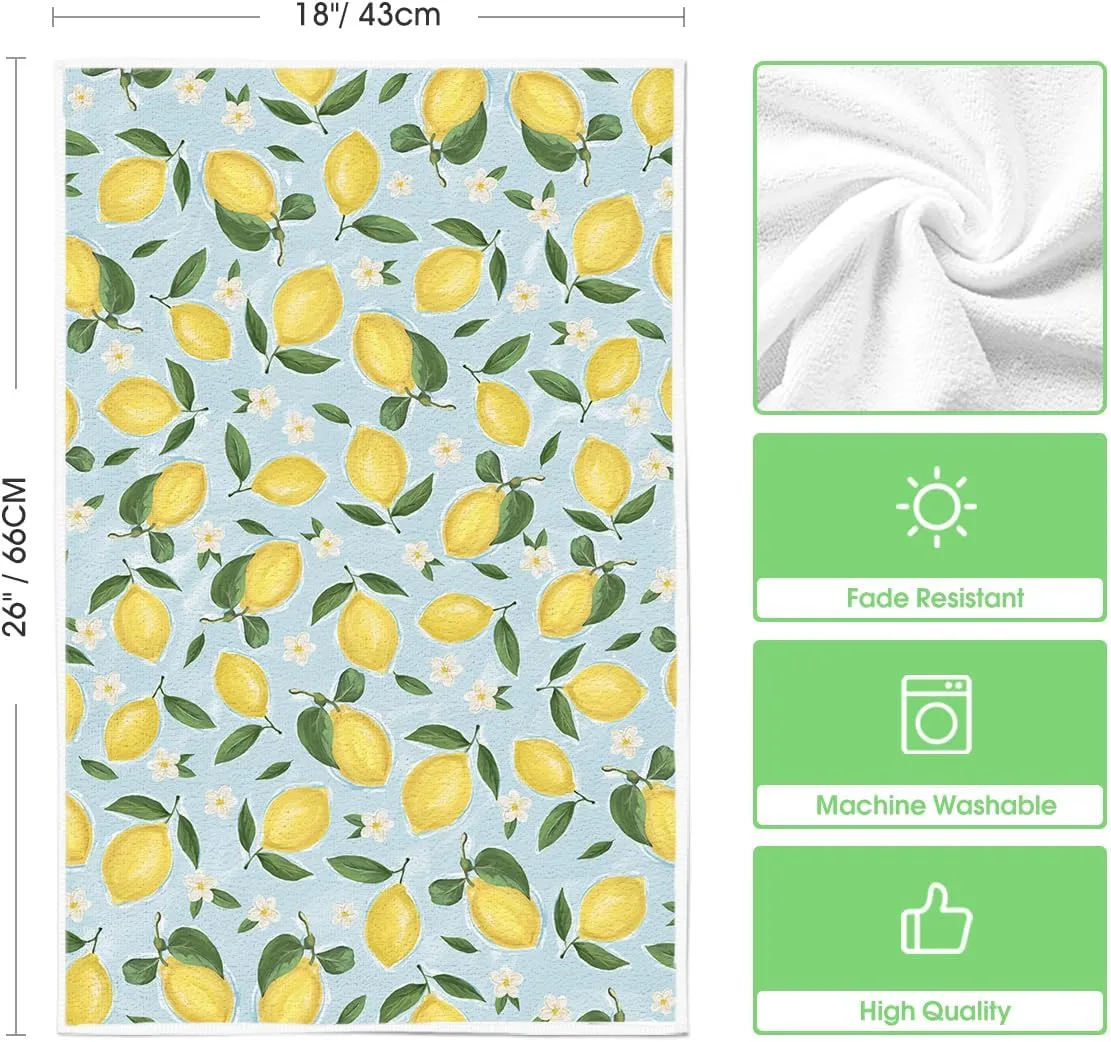 Artoid Mode Lemon Flower Summer Kitchen Towels Dish Towels, 18x26 Inch Seasonal Summer Decoration Hand Towels Set of 2