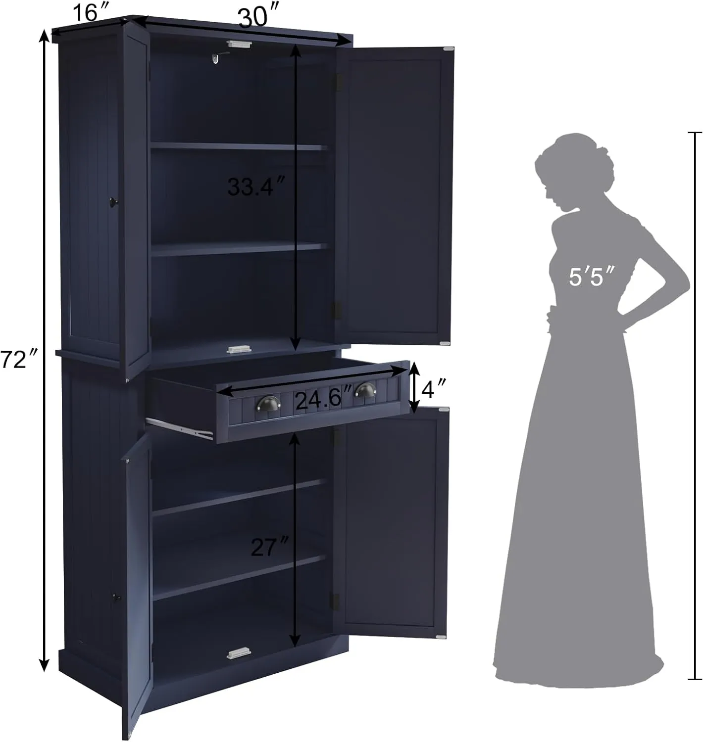 ARTPOWER Kitchen Pantry Storage Cabinet with Drawer and Adjustable Shelves, Pantry Cabinet for Kitchen, Bathroom or Hallway, Blue