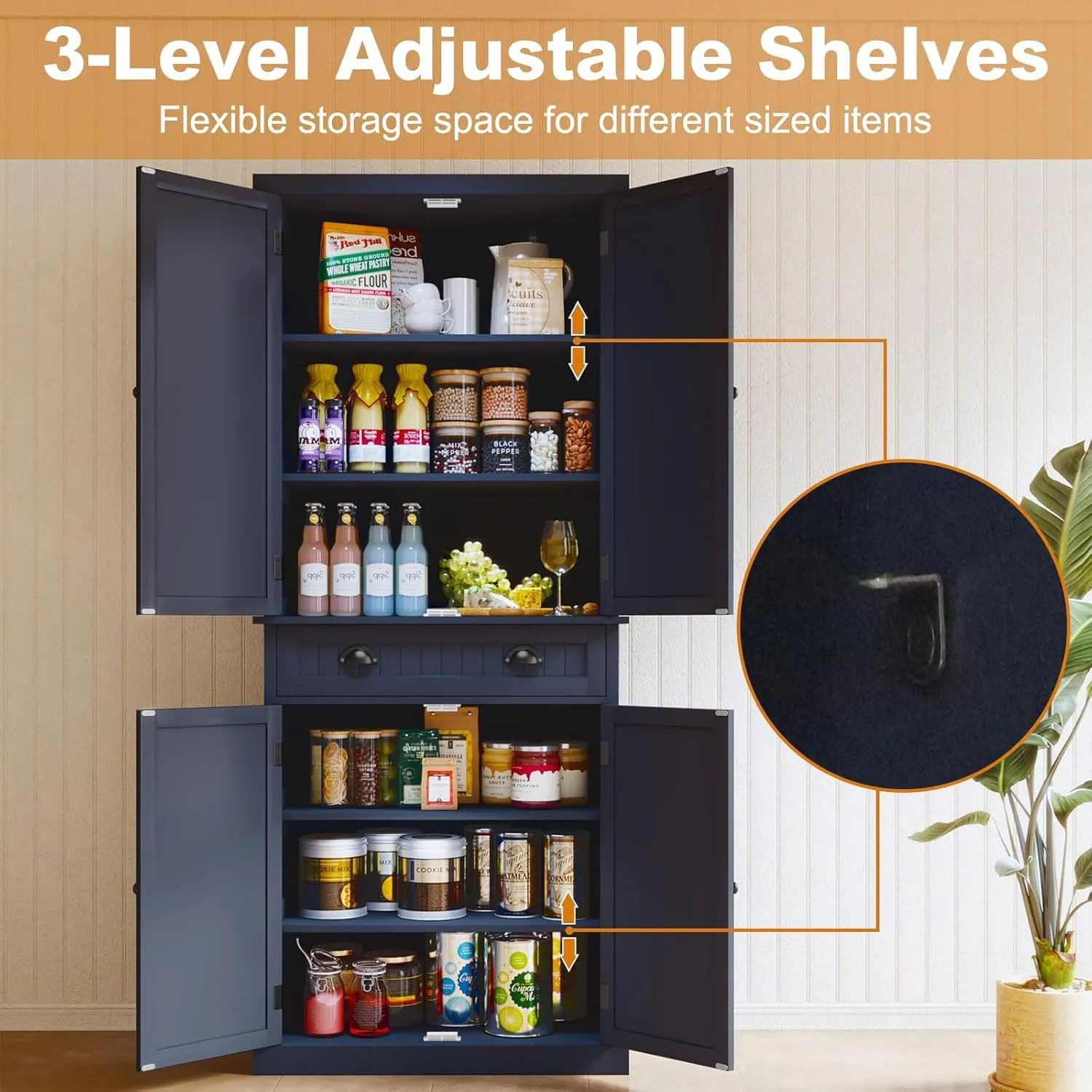 ARTPOWER Kitchen Pantry Storage Cabinet with Drawer and Adjustable Shelves, Pantry Cabinet for Kitchen, Bathroom or Hallway, Blue