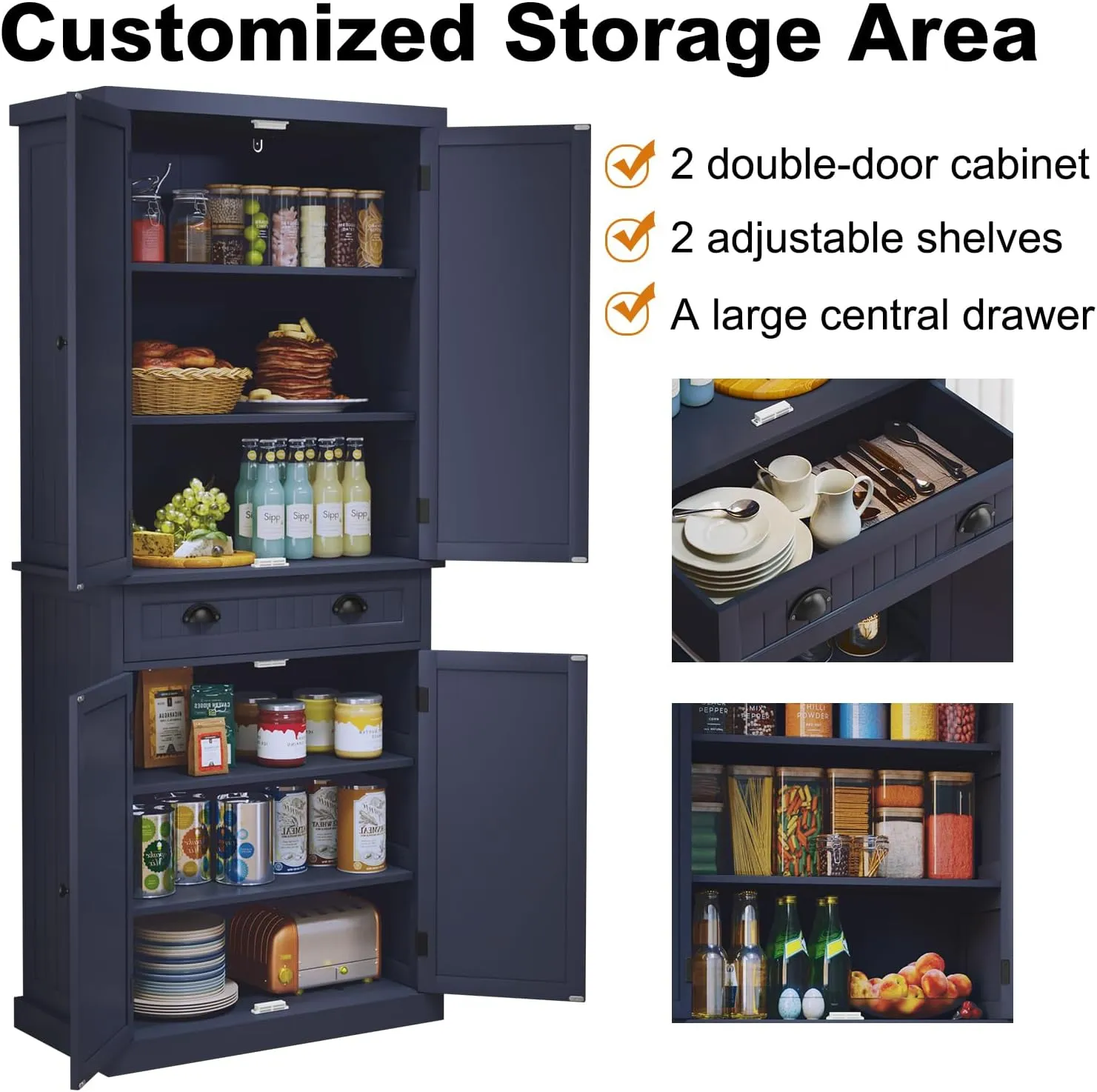 ARTPOWER Kitchen Pantry Storage Cabinet with Drawer and Adjustable Shelves, Pantry Cabinet for Kitchen, Bathroom or Hallway, Blue