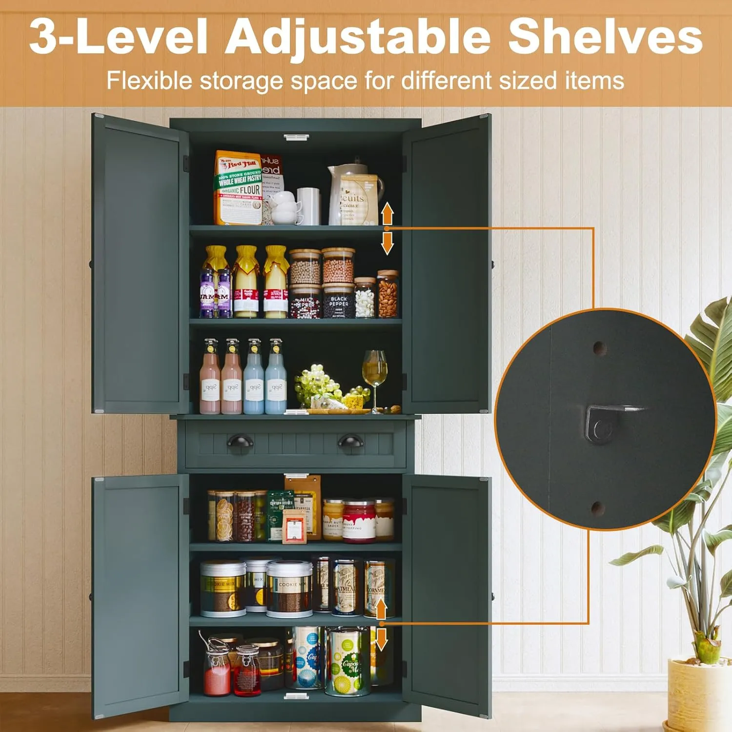 ARTPOWER Kitchen Pantry Storage Cabinet with Drawer and Adjustable Shelves, Pantry Cabinet for Kitchen, Bathroom or Hallway, Green