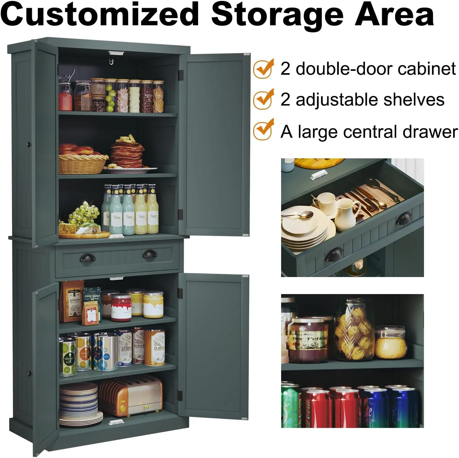 ARTPOWER Kitchen Pantry Storage Cabinet with Drawer and Adjustable Shelves, Pantry Cabinet for Kitchen, Bathroom or Hallway, Green