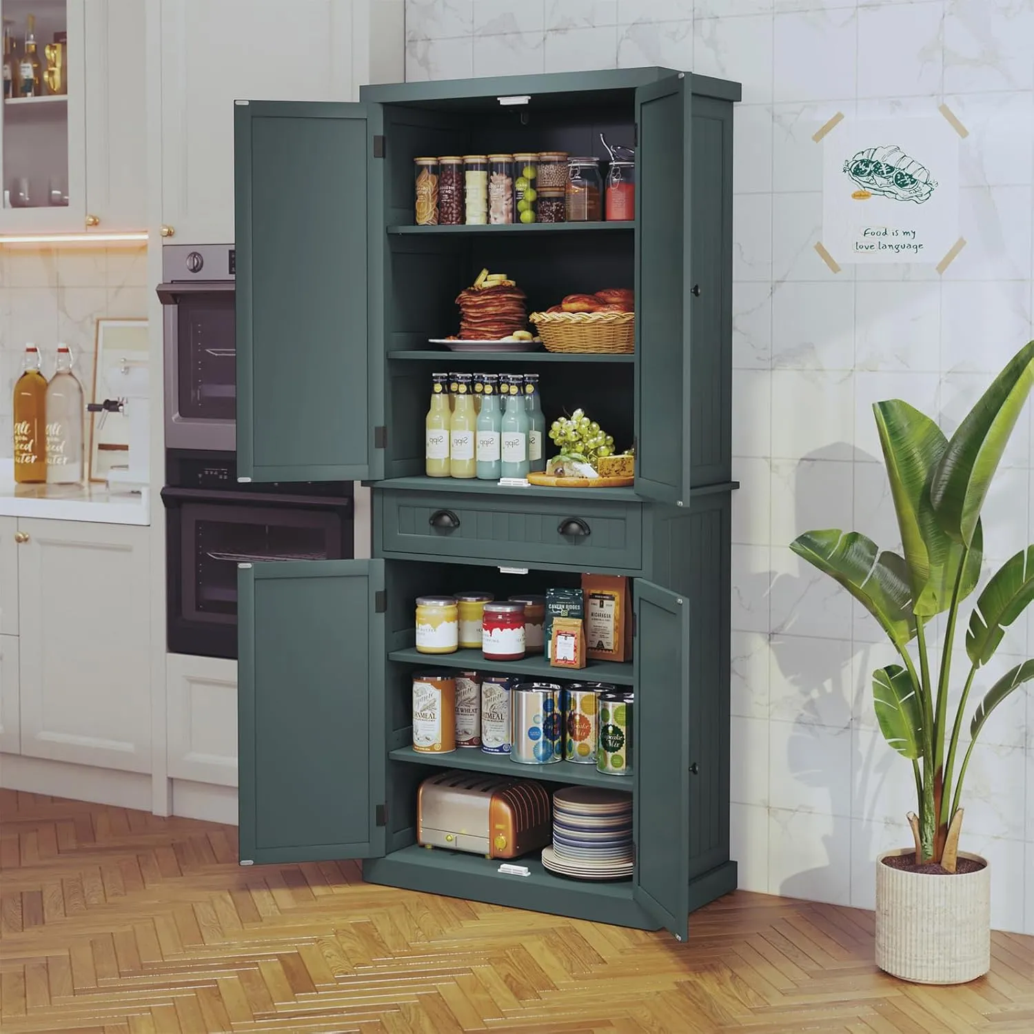 ARTPOWER Kitchen Pantry Storage Cabinet with Drawer and Adjustable Shelves, Pantry Cabinet for Kitchen, Bathroom or Hallway, Green