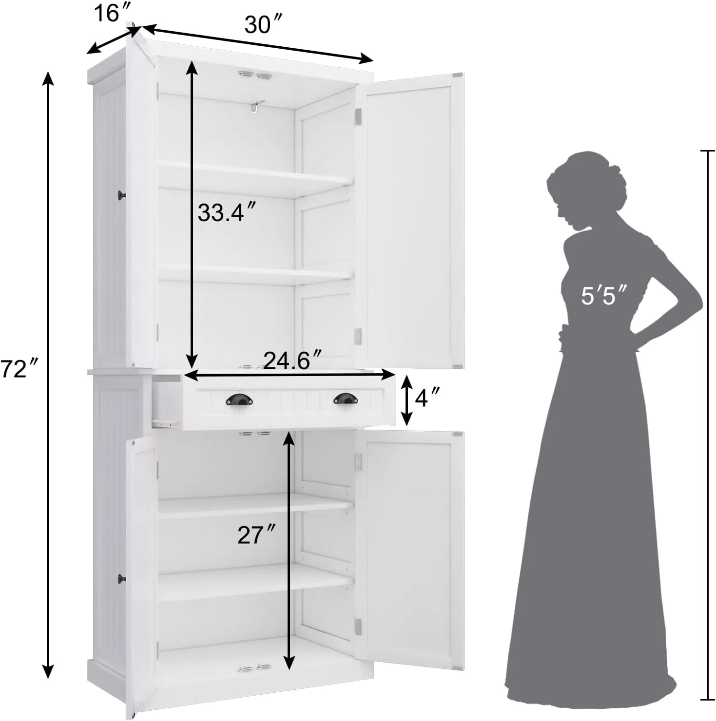 ARTPOWER Kitchen Pantry Storage Cabinet with Drawer and Adjustable Shelves, Pantry Cabinet for Kitchen, Bathroom or Hallway, White