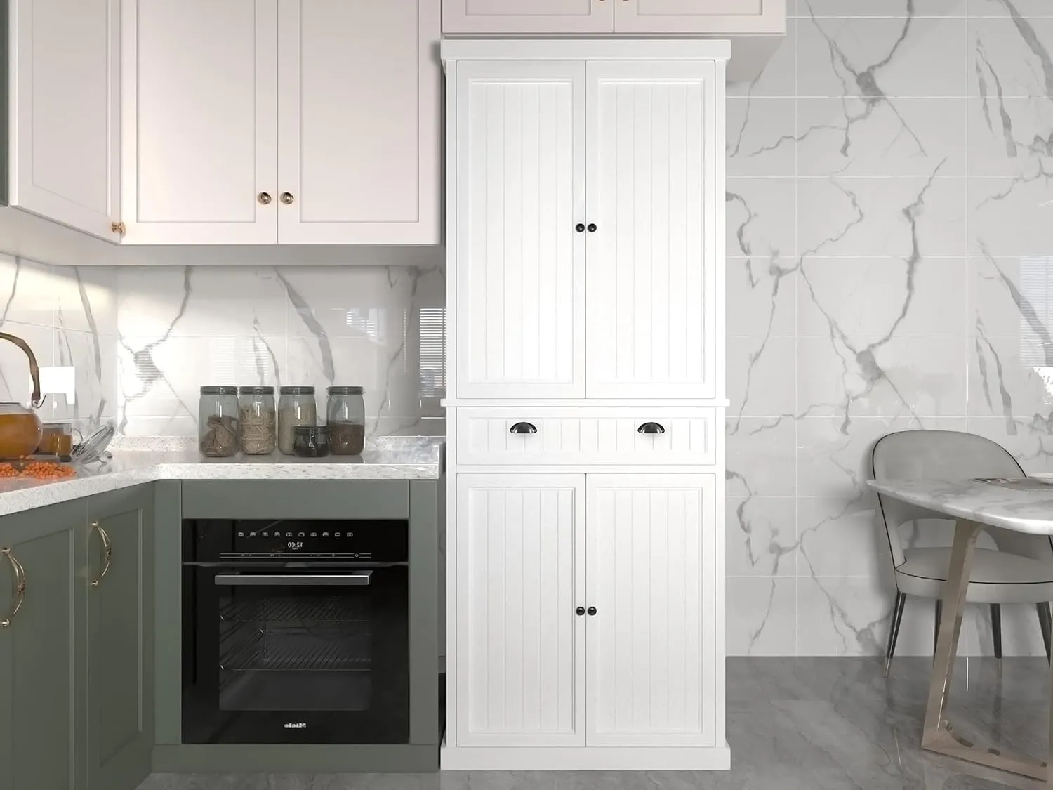 ARTPOWER Kitchen Pantry Storage Cabinet with Drawer and Adjustable Shelves, Pantry Cabinet for Kitchen, Bathroom or Hallway, White