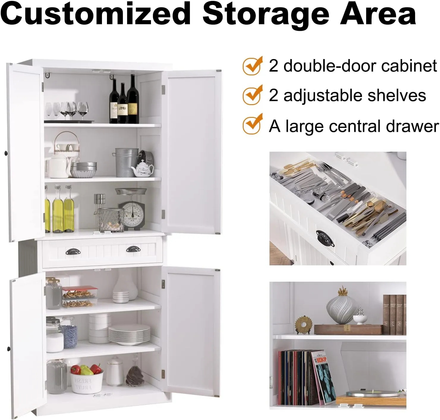 ARTPOWER Kitchen Pantry Storage Cabinet with Drawer and Adjustable Shelves, Pantry Cabinet for Kitchen, Bathroom or Hallway, White
