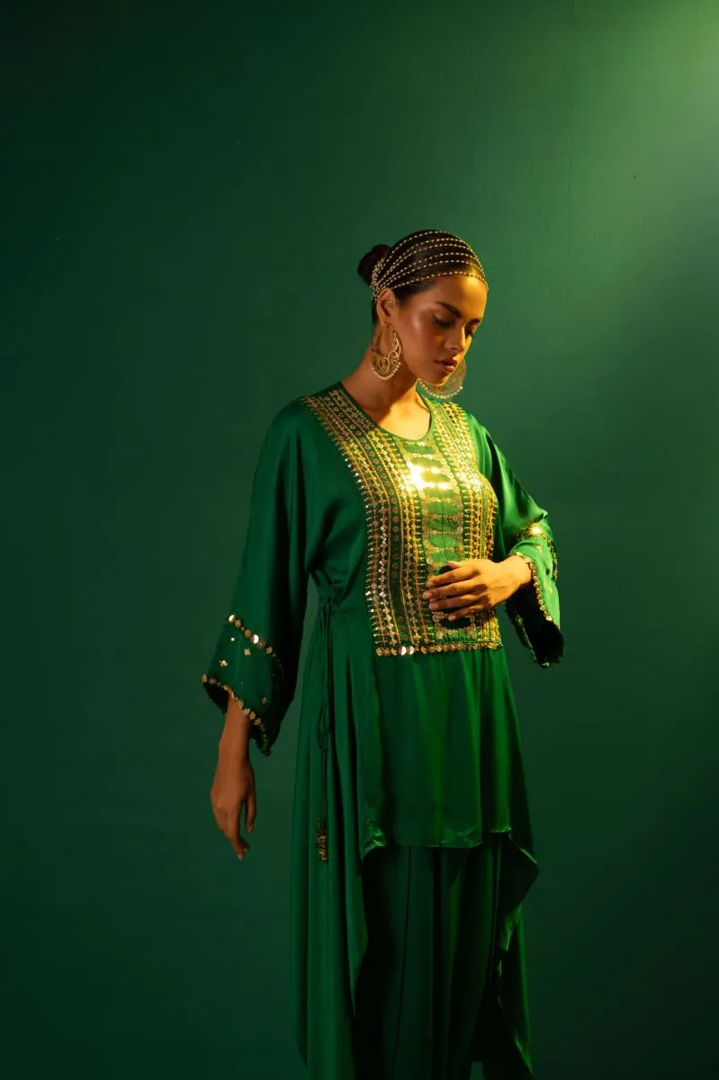 Aseeman green tunic with dhoti skirt