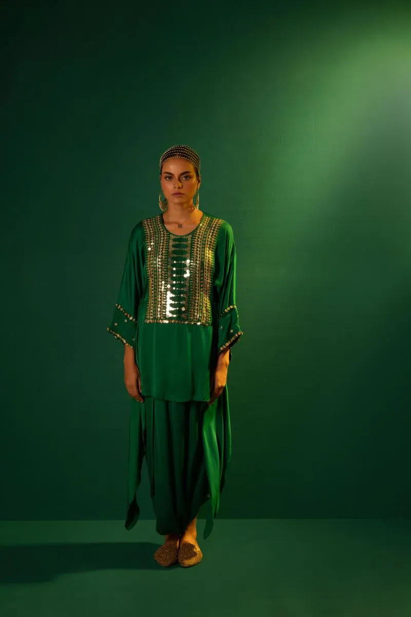 Aseeman green tunic with dhoti skirt