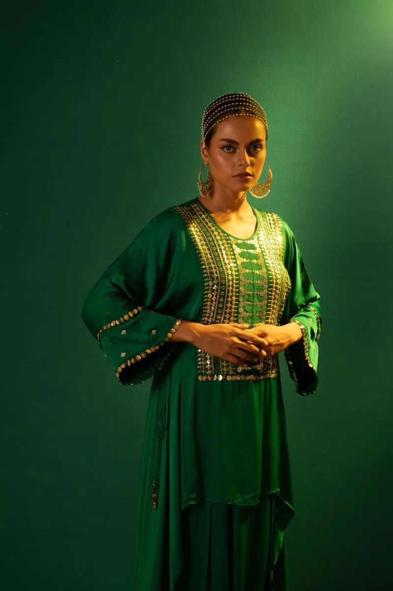 Aseeman green tunic with dhoti skirt
