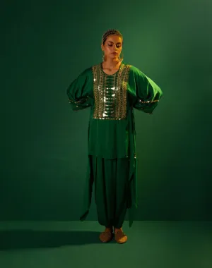 Aseeman green tunic with dhoti skirt