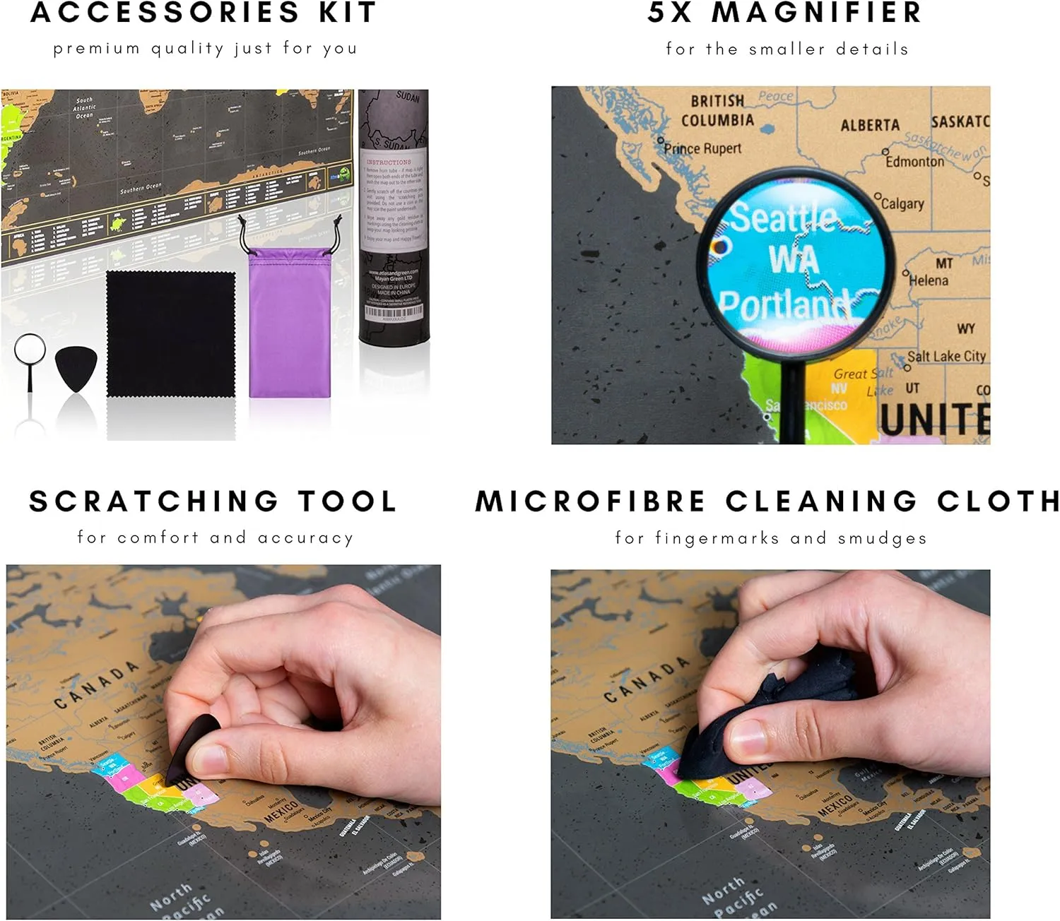 Atlas & Green Scratch Off World Map with all U.S States. Large 28x16.5" Travel Map. Places I've Been Map of the World Poster Scratch Off Map. Scratch Off Map. World Travel Map with Accessories and Gift Tube