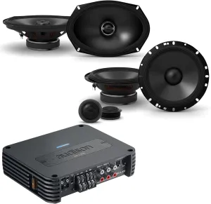 Audison SR 4.300 D-Class 4-Channel Amplifier with 1 Pair of S-S65C S-Series 6.5-inch Component 2-Way Speakers and 1 Pair of S-S69 S-Series 6x9-inch Coaxial 2-Way Speakers