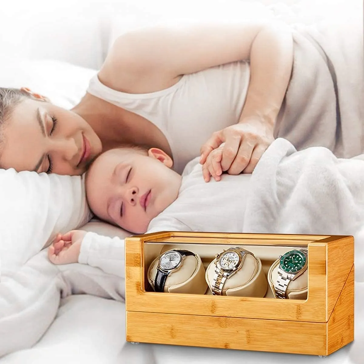 Automatic Watch Winder,in Wood Shell and Leather Pillow Carbon Fiber Leather, Silent Motor and 5 ModesHoliday Gift (A 3 0)