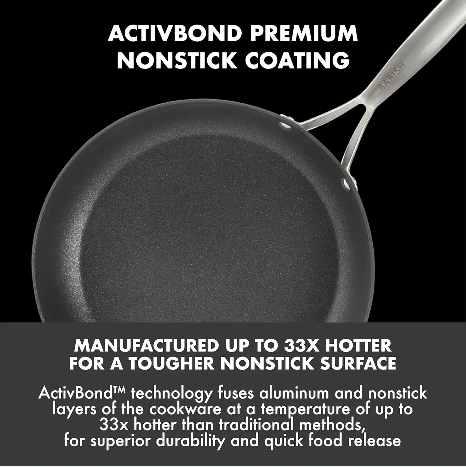 Babish 10 Piece Hard Anodized Laser Titanium Forever Non Stick Technology Durable Pots and Pans Cookware Set - Black