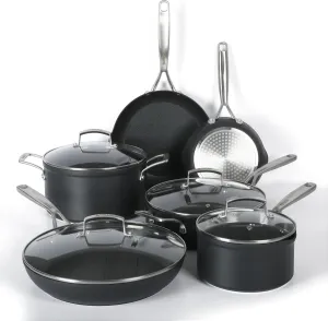 Babish 10 Piece Hard Anodized Laser Titanium Forever Non Stick Technology Durable Pots and Pans Cookware Set - Black