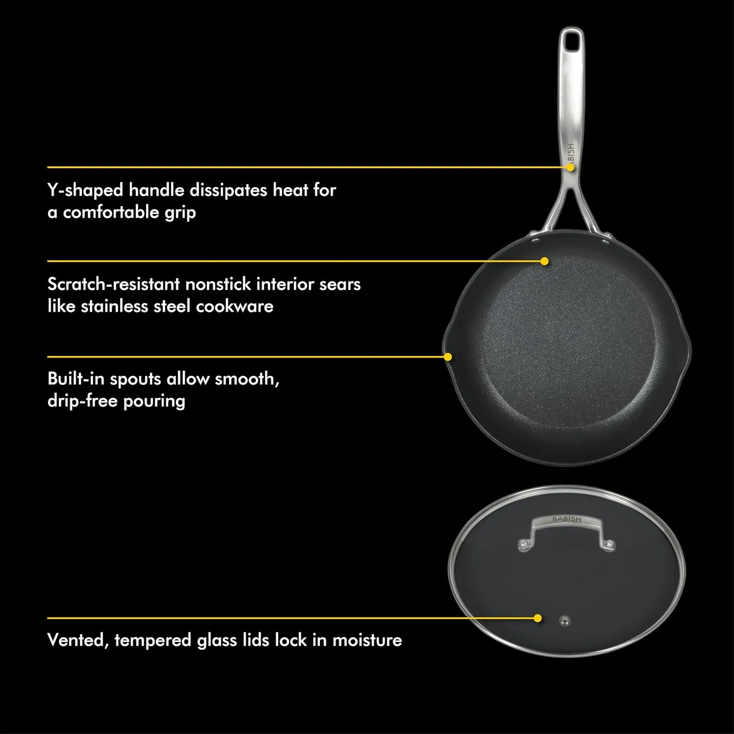 Babish 10 Piece Hard Anodized Laser Titanium Forever Non Stick Technology Durable Pots and Pans Cookware Set - Black