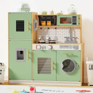 Babytronic Wooden Kitchen Playset for Kids, Interactive Play Kitchen with Lights & Sounds, Children Pretend Toy Kitchen Set with Faucet, Oven, Microwave, Kitchenware for Toddlers Ages 3  (Green&Wood)