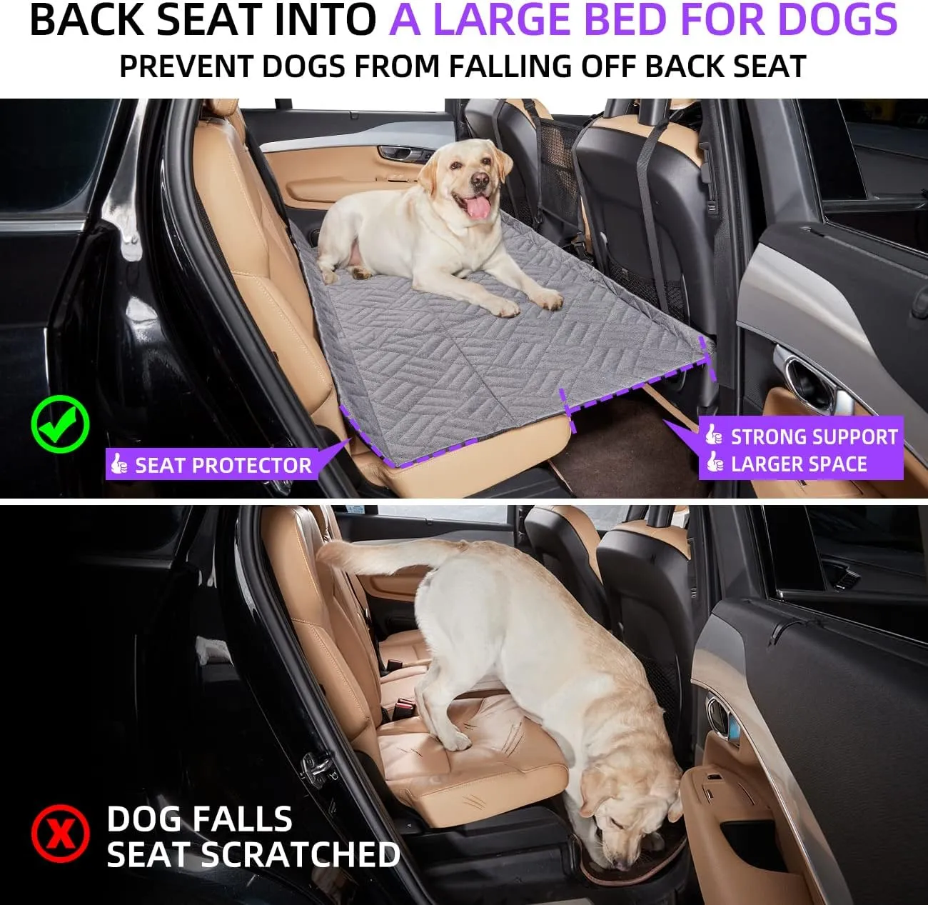 Back Seat Extender for Dogs,Large Dog Car Seat Cover for Back Seat, Dog Hammock, Non Inflatable Car Bed Mattress for Car SUV Truck (Grey)