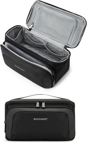BAGSMART Toiletry Bag for Men, Wide Opening Travel Bag for Toiletries, Dopp Kit Water Resistant Shaving Hygiene Bag for Bathroom Shower, Toiletries Accessories,Travel Essentials-Black