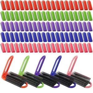 Barydat 200 Pcs Folding Hair Brush with Mirror Bulk Portable Small Hair Brush Mini Compact Colourful Pocket Massage Combs Travel Toiletry Bag Makeup Purse for Women Girls Kids