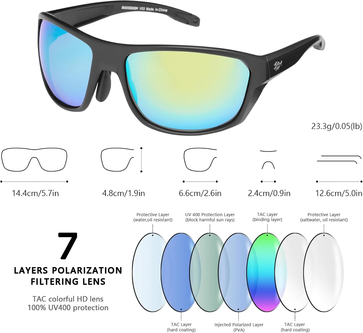 BASSDASH Polarized Sports Sunglasses for Men Women Fishing Driving Hiking UV400 with Lightweight TPX Unbreakable Frame