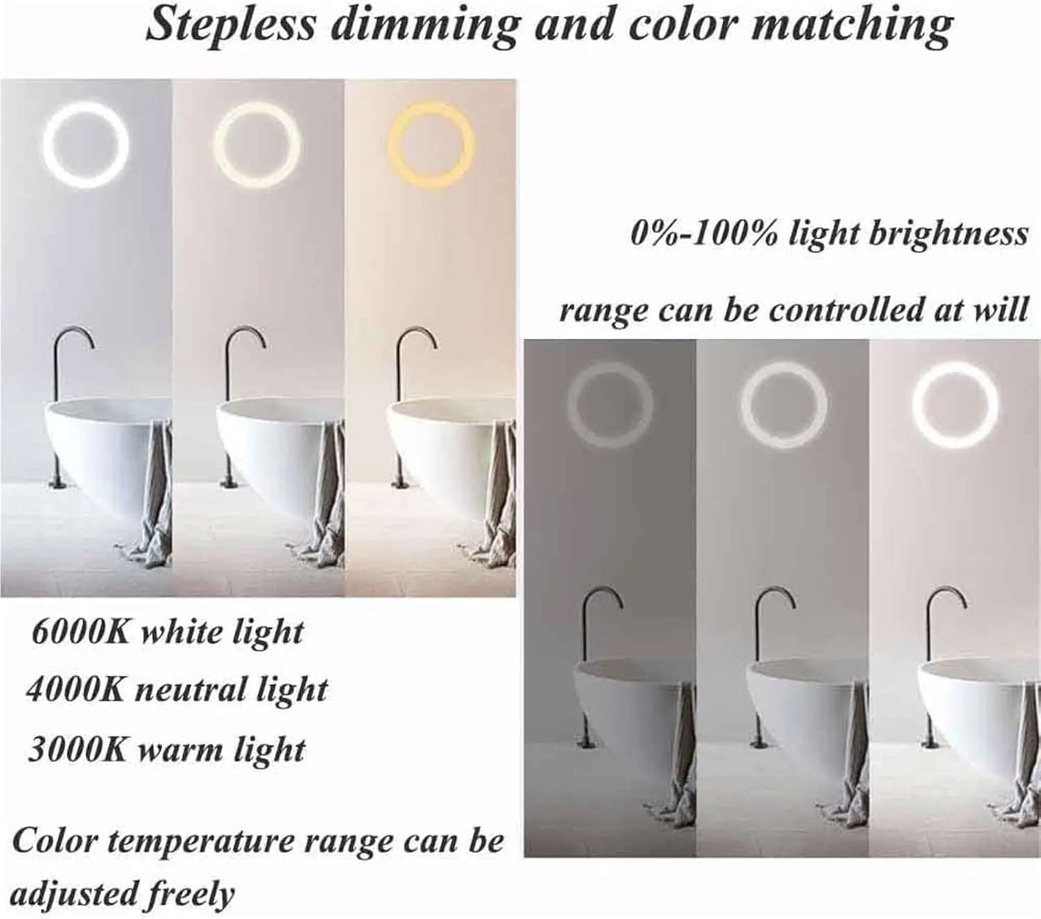 Bathroom Mirror, Smart LED Makeup Mirror with Three Color Temperature Adjustments.(Right Cut,100cm)