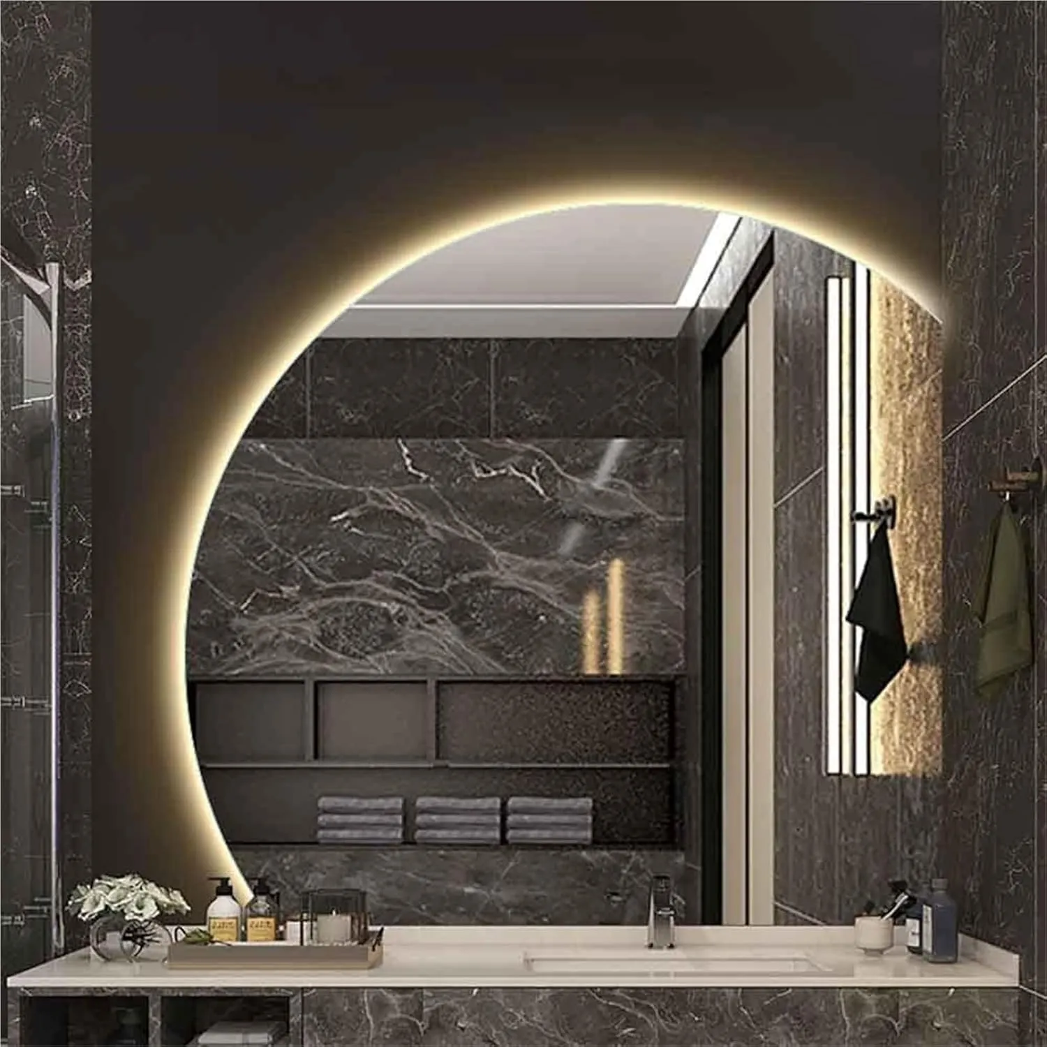 Bathroom Mirror, Smart LED Makeup Mirror with Three Color Temperature Adjustments.(Right Cut,100cm)
