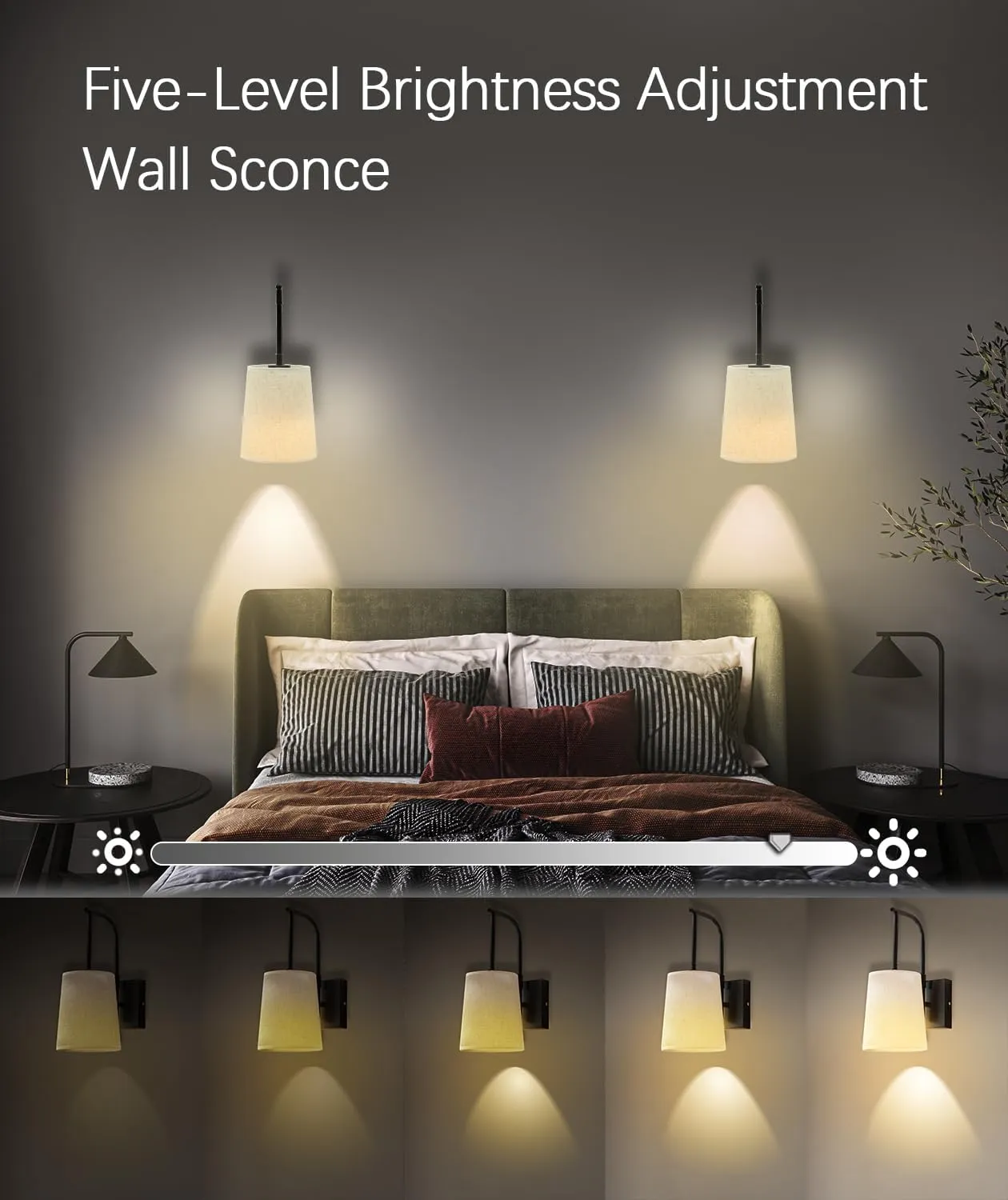 Battery Operated Wall Sconce Set of 2 with Remote Control, Rechargeable Dimmable 15 Color LED Wall Light, Not Wires Fabric Shade Light Fixture for Bathroom Living Room Mirror(Black)
