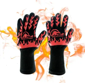 BBQ Dragon Heat Resistant Gloves - High Heat Gloves for Cooking, BBQ, Grilling, and Baking - Non-Slip Oven Gloves & Heat Proof Gloves - Certified Heat Gloves for Outdoor Grill & Kitchen Safety
