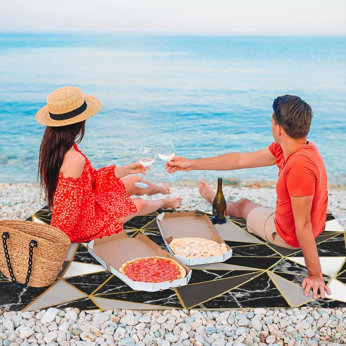 Beach Blanket, Mirror Marble Sandproof Beach Mat, Waterproof Quick Drying Sand Free Mat with 4 x Ground Spikes for Outdoor Travel Camping Hiking, Texture 68 x 59 in