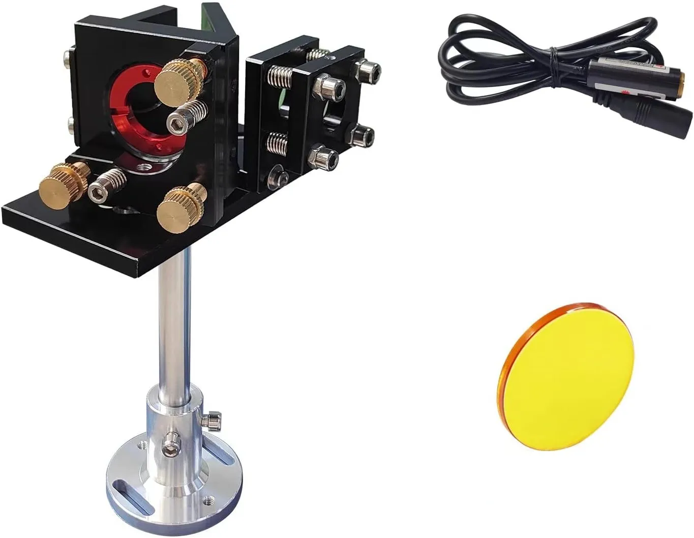 Beam Combiner Base with First Mirror Mount Dia.25mm & 1Pcs Beam Combiner Dia.25mm & 1Pcs 5V Red Pointer Dia.12mm for CO2 Laser Cutter Engraving Machine